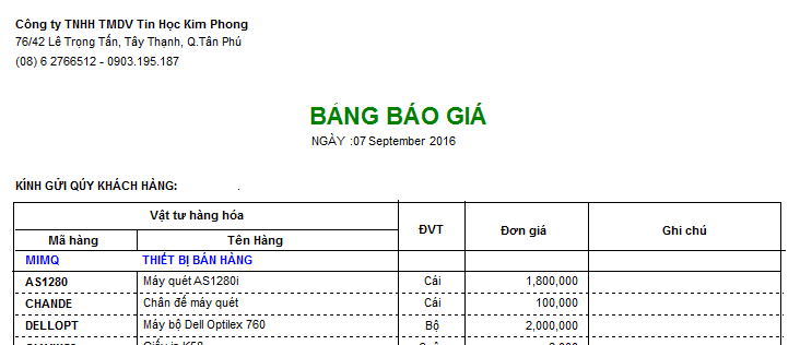 bang bao gia